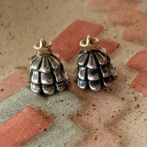 Set of Two Pandora Christmas Tree 14K Gold & Sterling Silver Charms